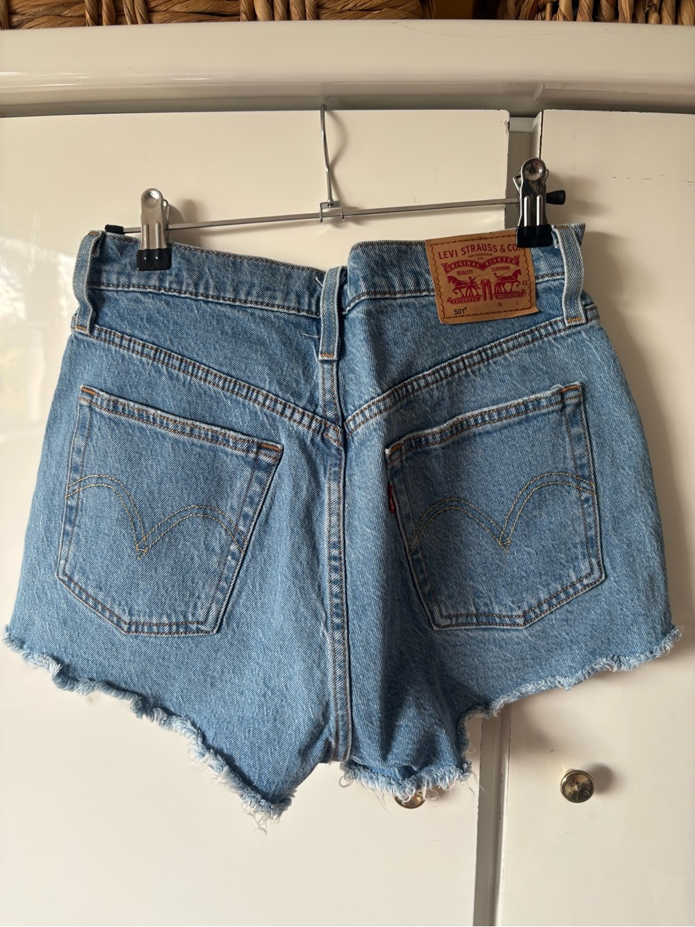 Levi's Light Wash Frayed Hem Denim Shorts